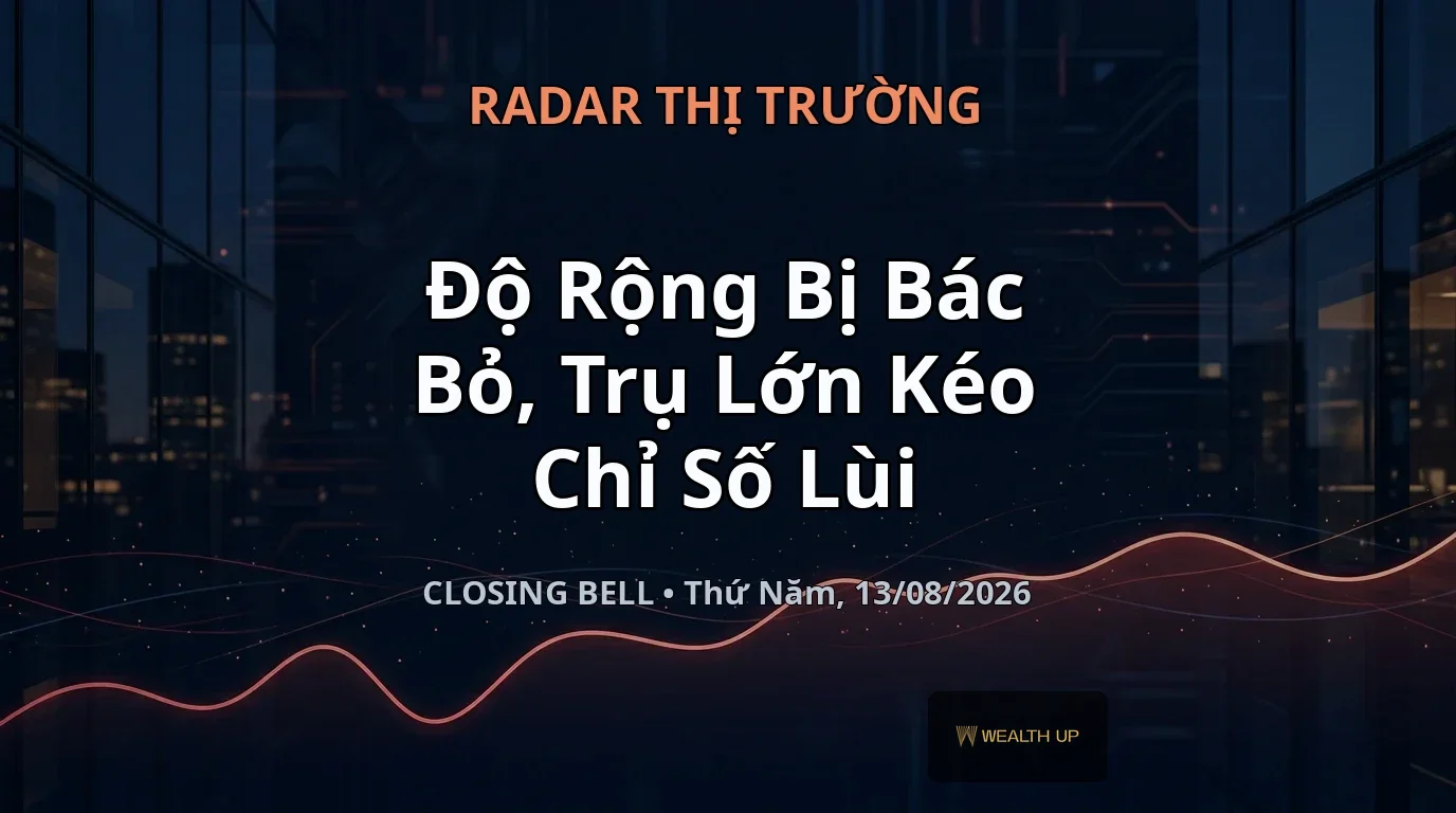 Closing Bell Thứ Năm, 13/08/2026 — Độ Rộng Bị Bác Bỏ, Trụ Lớn Kéo Chỉ Số Lùi