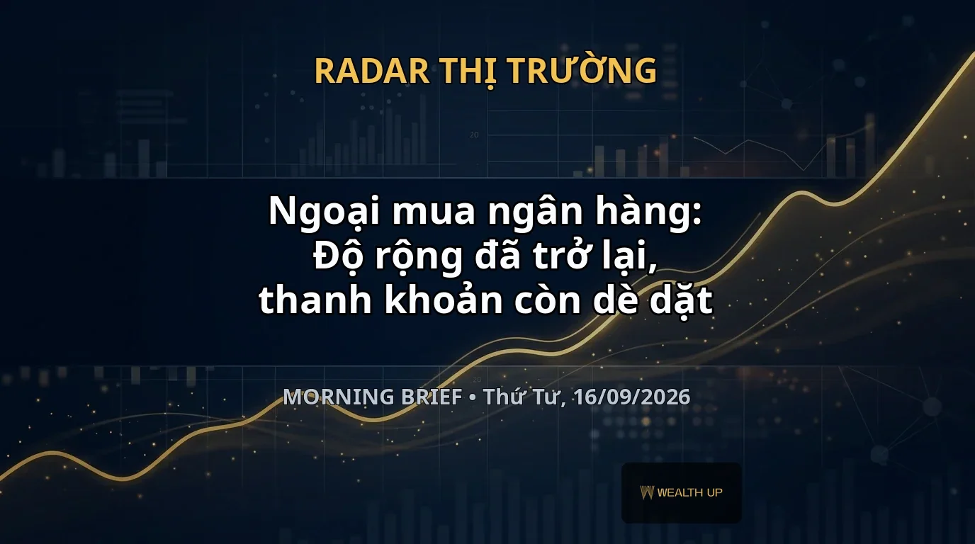 Ngoại mua ngân hàng: Độ rộng đã trở lại, thanh khoản còn dè dặt — Morning Brief 16/09/2026