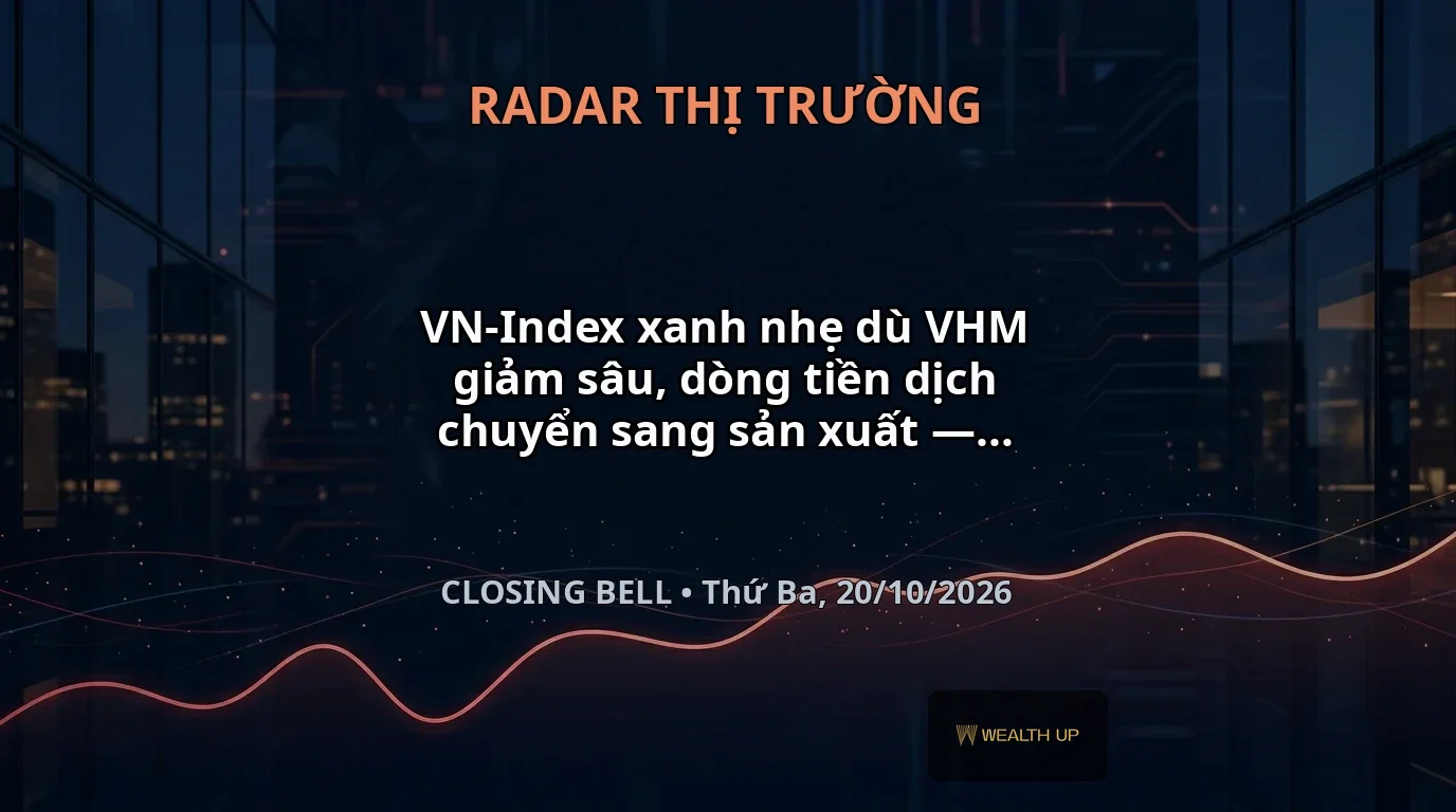 VN-Index xanh nhẹ dù VHM giảm sâu, dòng tiền dịch chuyển sang sản xuất — Closing Bell 20/10/2026