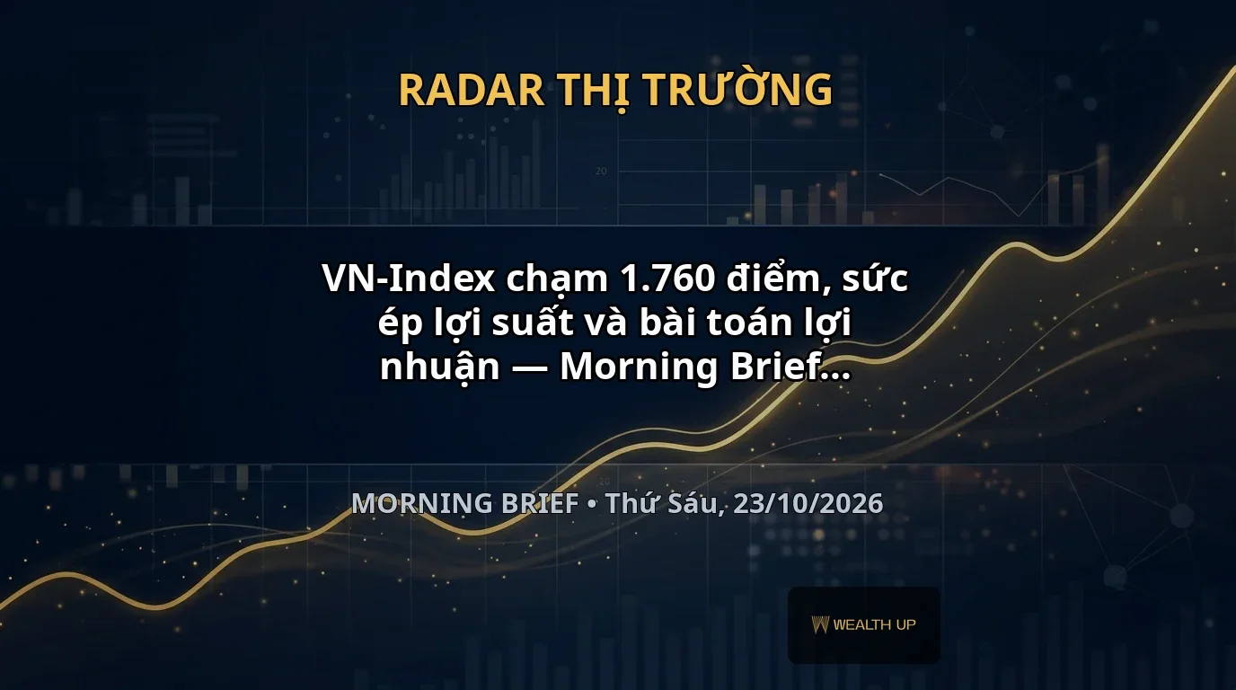VN-Index chạm 1.760 điểm, sức ép lợi suất và bài toán lợi nhuận — Morning Brief 23/10/2026